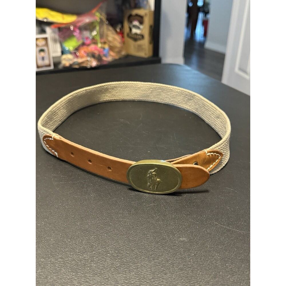 Vintage Ralph Lauren Canvas/Leather Belt W/ Oval Buckle 2752 Men’s Size 28